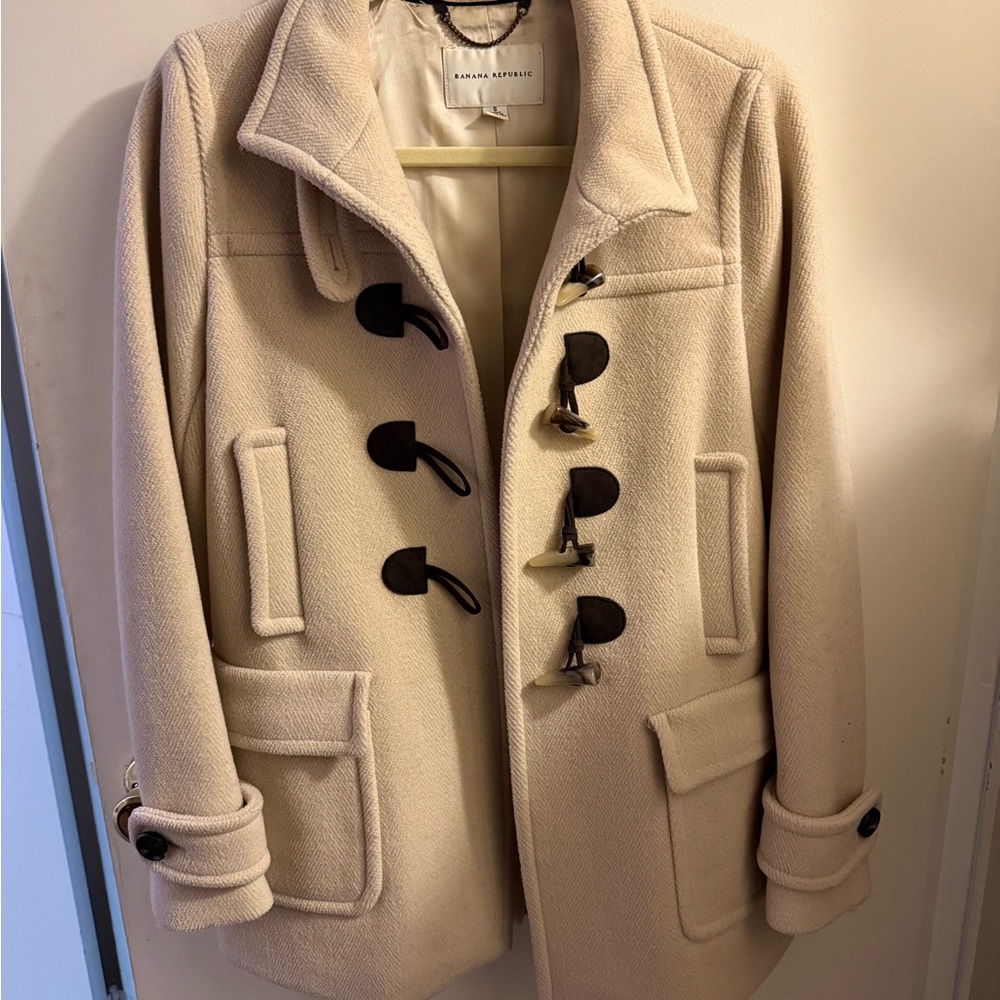 Banana Republic Beige Wool Coat with Black Toggles